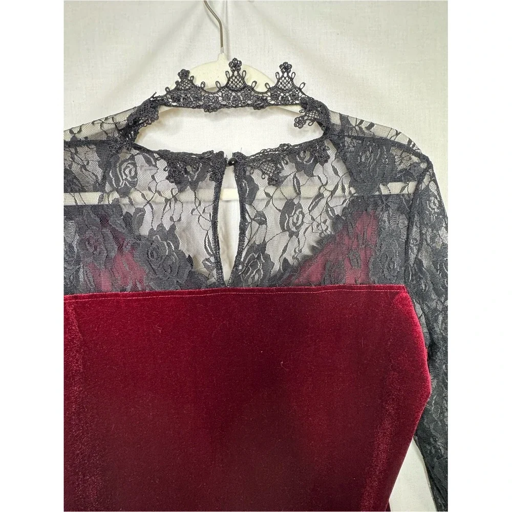 Womens Ren Faire Velvet‎ Sheer Lace Maxi Dress 2X Bell Sleeve Renaissance Goth
